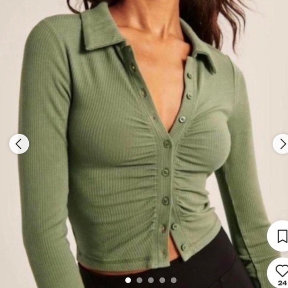 Like New XXS Abercrombie & Fitch Green Long Sleeve Collar Button Up Shirt - Picture 10 of 10